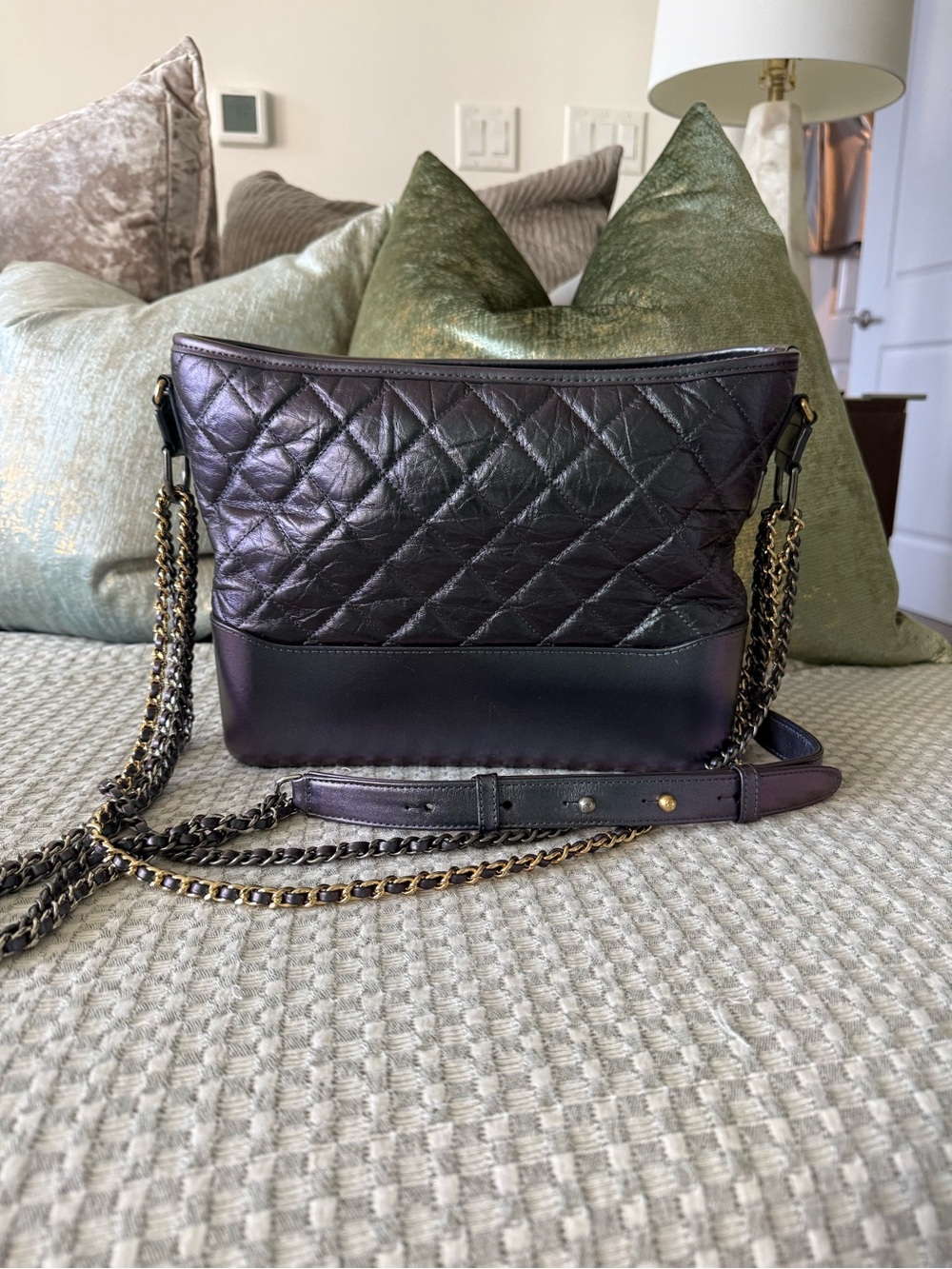 Quilted Leather Chain-strap Shoulder Bag - Dark Plum